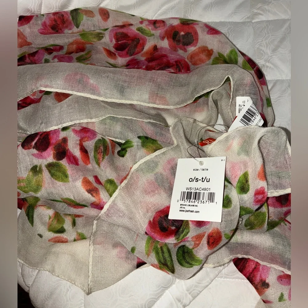 Joe Fresh Floral Scarf with Pink and Green Accents‎